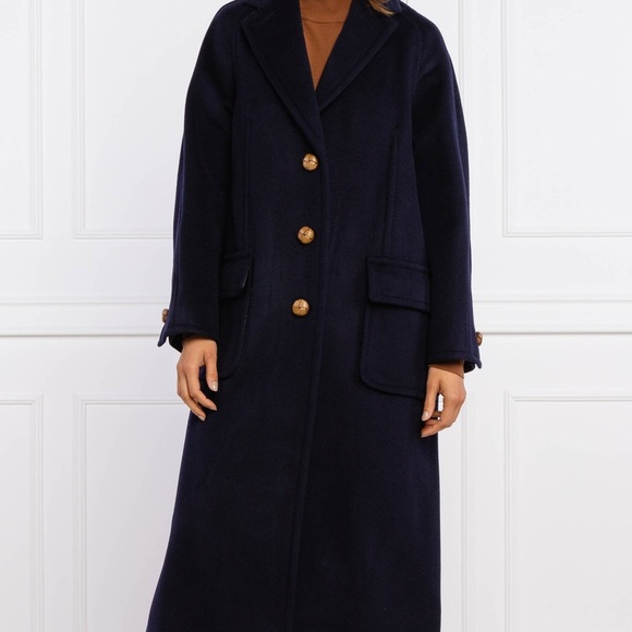 Tory Burch Navy Double Faced Wool Overcoat - Picture 16 of 16